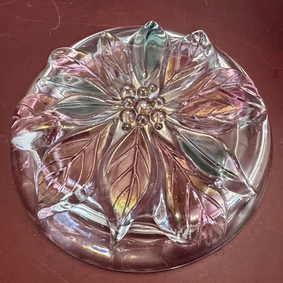 Mikasa Pink Poinsettia Candy Trinket Dish Christmas Decor Round Glass  5" - Picture 2 of 3